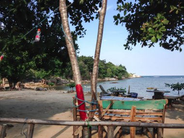 Boat on the beach in Karimunjawa, Indonesia. The view of island. Natural landscape.