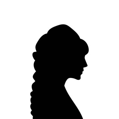 Kadın avatar profili. Beyaz arka planda izole edilmiş bir kadın kafası ya da ikonun vektör silueti. Kadın güzelliğinin sembolü.