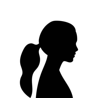 Kadın avatar profili. Beyaz arka planda izole edilmiş bir kadın kafası ya da ikonun vektör silueti. Kadın güzelliğinin sembolü.