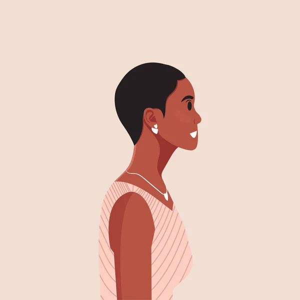 Joven Hermoso Retrato Perfil Mujer Afroamericana Persona Femenina Piel Morena — Vector de stock