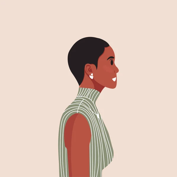 Joven Hermoso Retrato Perfil Mujer Afroamericana Persona Femenina Piel Morena — Vector de stock