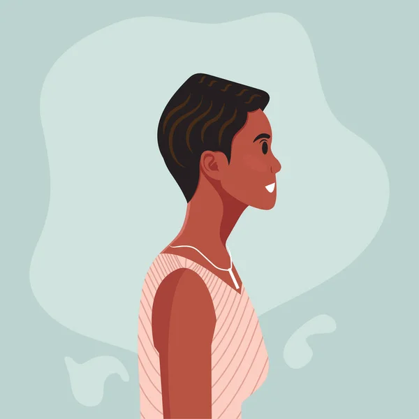 Jeune Belle Portrait Femme Afro Américaine Profil Femme Peau Brune — Image vectorielle