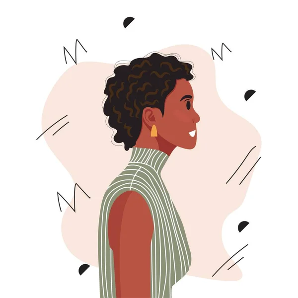 Genç Güzel Afro Amerikan Kadın Portresi Kahverengi Tenli Kıvırcık Saçlı — Stok Vektör
