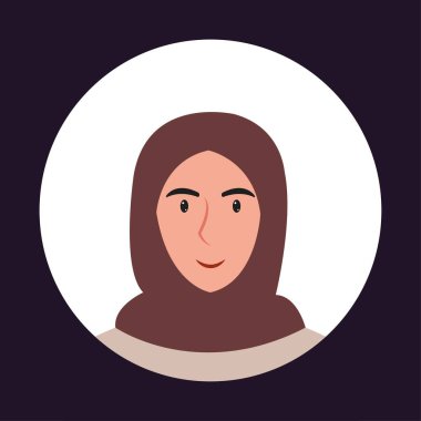 Genç bir insanın yüzüyle avatarı çember içine al. Çeşitli ırkların ve saç stillerinin portreleri. Kullanıcı profilleri koleksiyonu. Yuvarlak bir ikon ve mutlu gülümseyen bir insan. Renkli düz vektör illüstrasyonu.