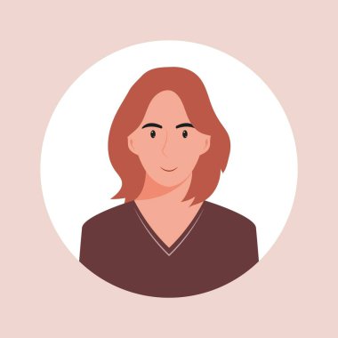 Farklı ırkların ve saç stillerinin portreleriyle avatarı çember içine alın. Kullanıcı profilleri koleksiyonu. Yuvarlak bir ikon ve mutlu gülümseyen bir insan. Renkli düz vektör illüstrasyonu.