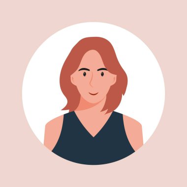Farklı ırkların ve saç stillerinin portreleriyle avatarı çember içine alın. Kullanıcı profilleri koleksiyonu. Yuvarlak bir ikon ve mutlu gülümseyen bir insan. Renkli düz vektör illüstrasyonu.