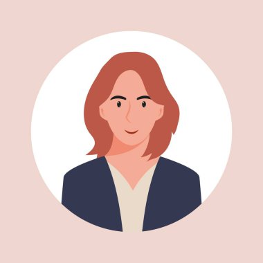Farklı ırkların ve saç stillerinin portreleriyle avatarı çember içine alın. Kullanıcı profilleri koleksiyonu. Yuvarlak bir ikon ve mutlu gülümseyen bir insan. Renkli düz vektör illüstrasyonu.