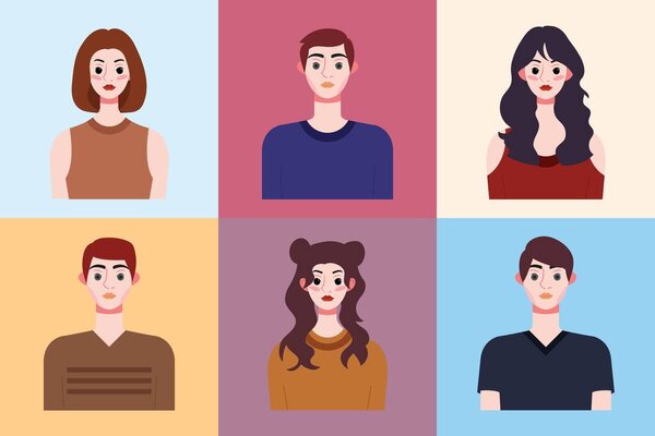 Set of avatars of young people in flat style. Vector illustration