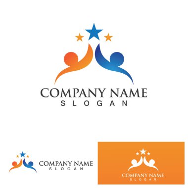 Soyut insanlar logo tasarımı. Eğlenceli insanlar, sağlıklı insanlar, spor, toplum insanları vektör illüstrasyonunu sembolize ediyor.