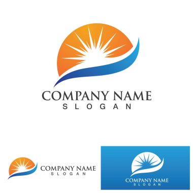 Su dalgası ve güneş ikonu vektör çizim logosu