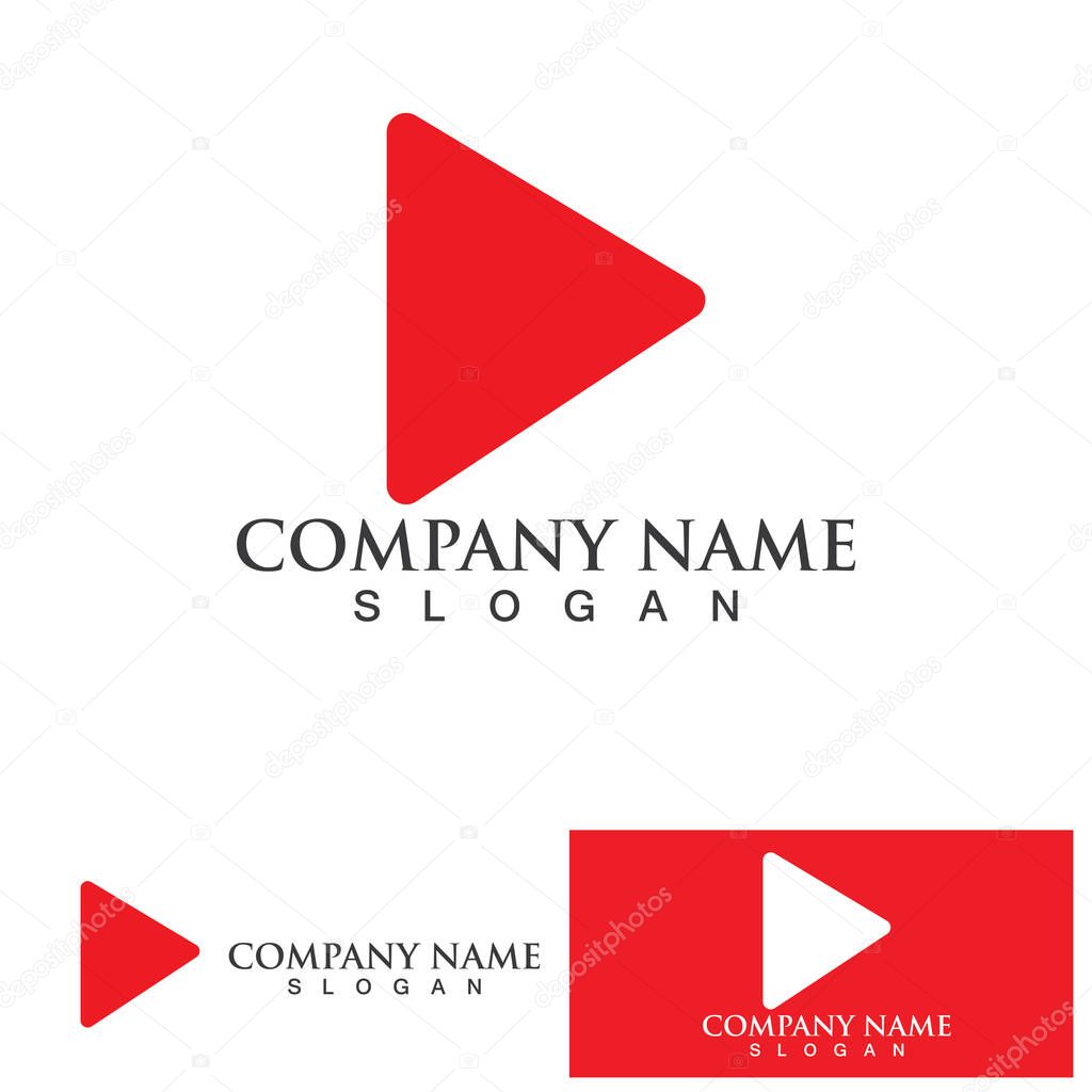 Play movie Video Camera& Film Strip Play Movie Cinema Entertainment Stock Vector icon logo design