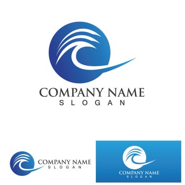 İzole edilmiş yuvarlak logo. Mavi renk logoti. Akan su görüntüsü. Deniz, okyanus, nehir yüzeyi.