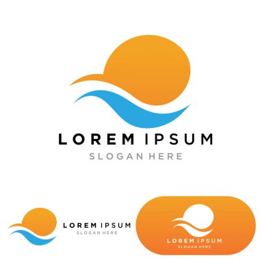 İzole edilmiş yuvarlak logo. Mavi renk logoti. Akan su görüntüsü. Deniz, okyanus, nehir yüzeyi.