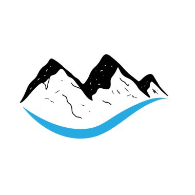 Logos of rivers, creeks, riverbanks and streams. River logo with combination of mountains and farmland with concept design vector illustration template.	