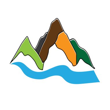 Logos of rivers, creeks, riverbanks and streams. River logo with combination of mountains and farmland with concept design vector illustration template.	