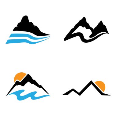 Logos of rivers, creeks, riverbanks and streams. River logo with combination of mountains and farmland with concept design vector illustration template.	