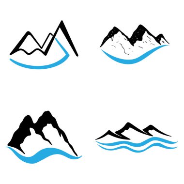 Logos of rivers, creeks, riverbanks and streams. River logo with combination of mountains and farmland with concept design vector illustration template.	