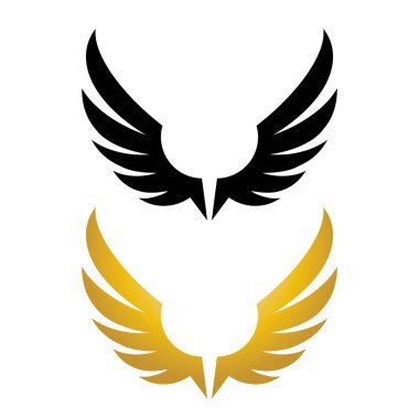 Kanatlar altın ve siyah kuş logo vektör çizim şablonu