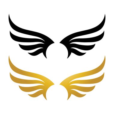 Kanatlar altın ve siyah kuş logo vektör çizim şablonu