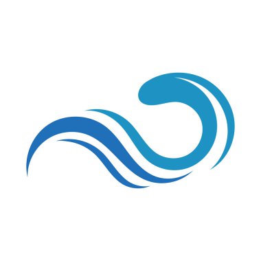 Dalga logosu. İşletme kimlik vektörü olarak biçimlendirilmiş okyanus veya akan deniz suyunun grafiksel sembolleri. İş amblemi şirketi için resimli su dalgası logosu