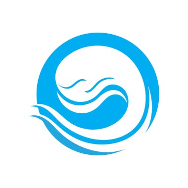 Dalga logosu. İşletme kimlik vektörü olarak biçimlendirilmiş okyanus veya akan deniz suyunun grafiksel sembolleri. İş amblemi şirketi için resimli su dalgası logosu
