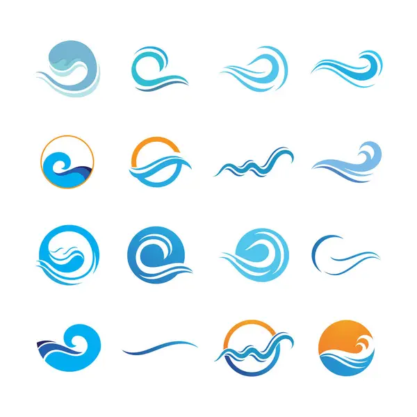 Wellendingen Grafische Symbole Des Ozeans Oder Fließenden Meerwassers Stilisiert Für Vektorgrafiken