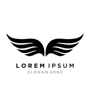Siyah beyaz bir logo dizaynında stilize edilmiş bir çift kanat..
