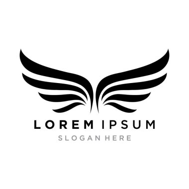 Siyah beyaz bir logo dizaynında stilize edilmiş bir çift kanat..