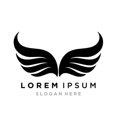 Siyah beyaz bir logo dizaynında stilize edilmiş bir çift kanat..