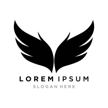 Siyah beyaz bir logo dizaynında stilize edilmiş bir çift kanat..