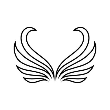 Siyah beyaz bir logo dizaynında stilize edilmiş bir çift kanat..
