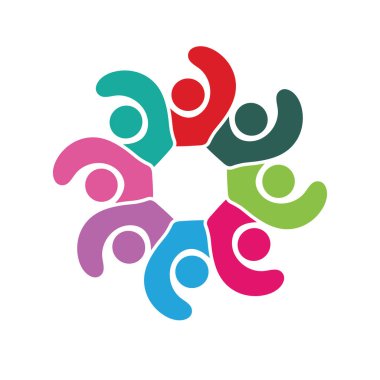 Renkli figürler birlik ve beraberliği kutlayan bir çember oluşturuyorlar..