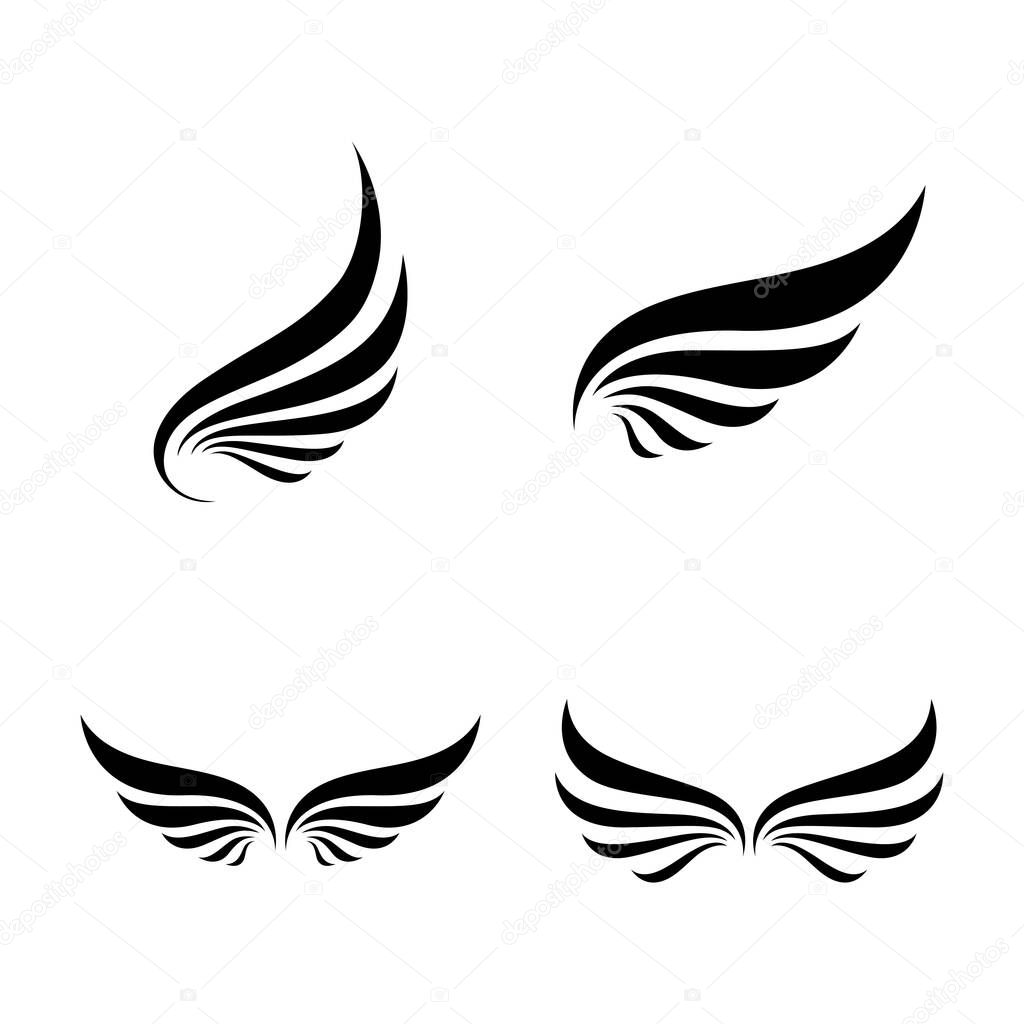 A minimalistic wing black and white vector illustration of a stylized feather.