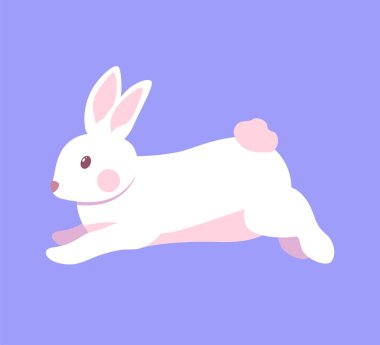 Mavi arka planda izole edilmiş şirin küçük tavşan. Vektör illüstrasyonu