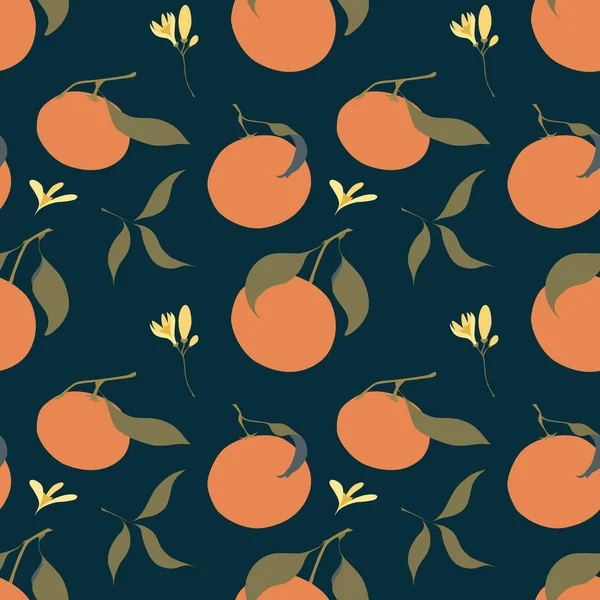 Vector Seamless Pattern Mandarins Trendy Hand Drawn Textures Tangerines Modern — Stock Vector