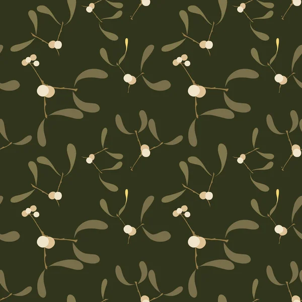 stock vector Green vector seamless pattern with Christmas mistletoe branches. Christmas background. Good for fabric, wrapping paper, postcard design, packaging, textile, web design. Vector illustration