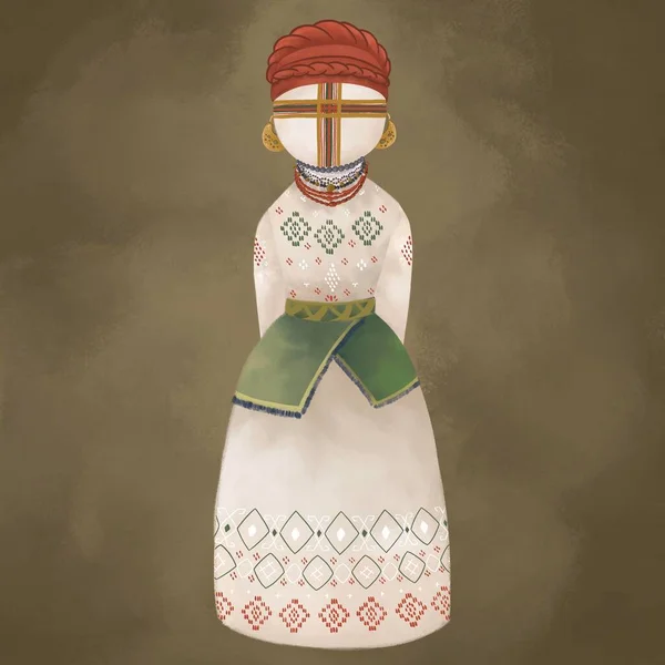 Украинская Национальная Кукла Имени Мотанка Плетеный Красный Шарф Голове Белом — стоковое фото