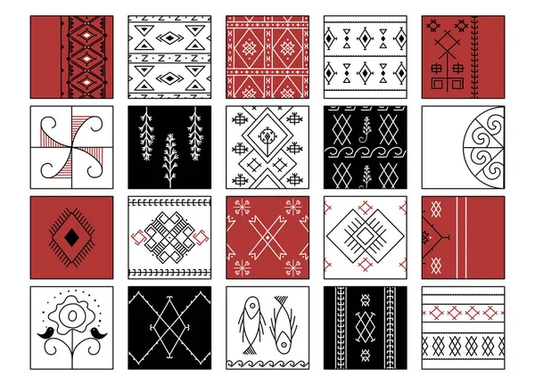 Vector Grafische Geometrische Rode Zwarte Pixel Patroon Met Oekraïense Folk — Stockvector