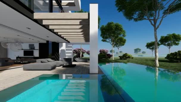 Video Rendering Van Modern Gezellig Huis Met Zwembad Parkeerplaats Koop — Stockvideo