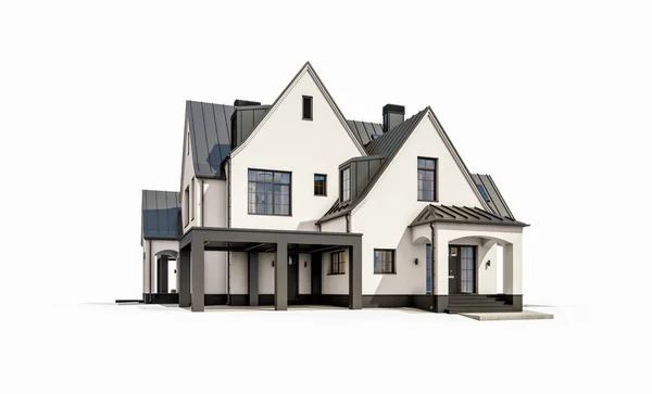 Rendu Mignon Confortable Maison Style Tudor Moderne Blanc Noir Avec — Photo