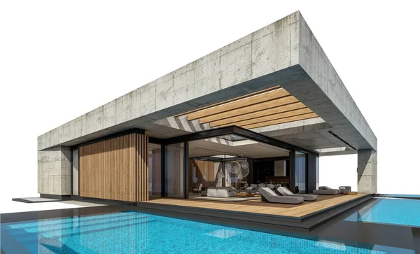 Rendering New Concrete House Modern Style Pool Parking Sale Rent — Foto de Stock