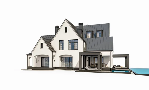 Rendering Carino Accogliente Bianco Nero Moderno Casa Stile Tudor Con — Foto Stock