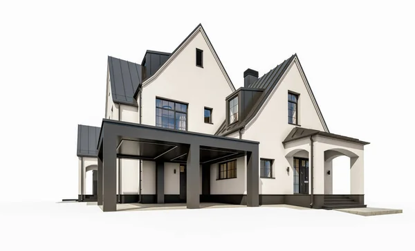 Boyutlu Şirin Beyaz Siyah Modern Tudor Tarzı Bir Park Yeri — Stok fotoğraf