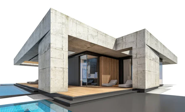Rendering New Concrete House Modern Style Pool Parking Sale Rent — Zdjęcie stockowe
