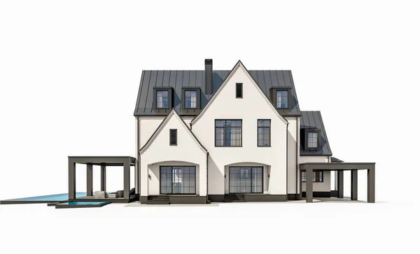 Rendu Mignon Confortable Maison Style Tudor Moderne Blanc Noir Avec — Photo