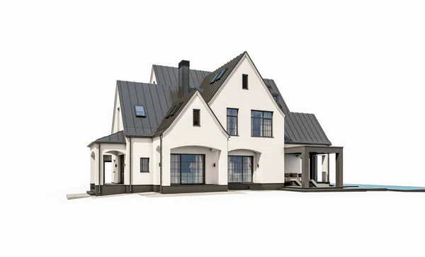 Rendering Carino Accogliente Bianco Nero Moderno Casa Stile Tudor Con — Foto Stock