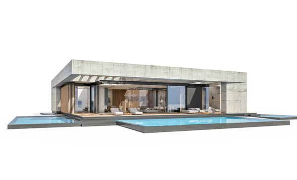 Rendering New Concrete House Modern Style Pool Parking Sale Rent — Stok fotoğraf