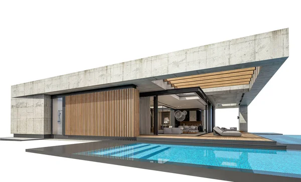 Rendering New Concrete House Modern Style Pool Parking Sale Rent — Fotografie, imagine de stoc