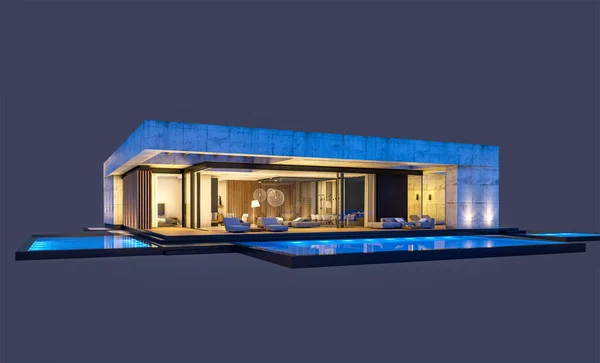 Rendering New Concrete House Modern Style Pool Parking Sale Rent — 스톡 사진