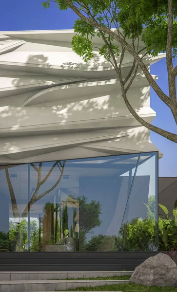 Renderização Casa Moderna Aconchegante Bonito Com Curvas Naturais Biônicas Formas — Fotografia de Stock